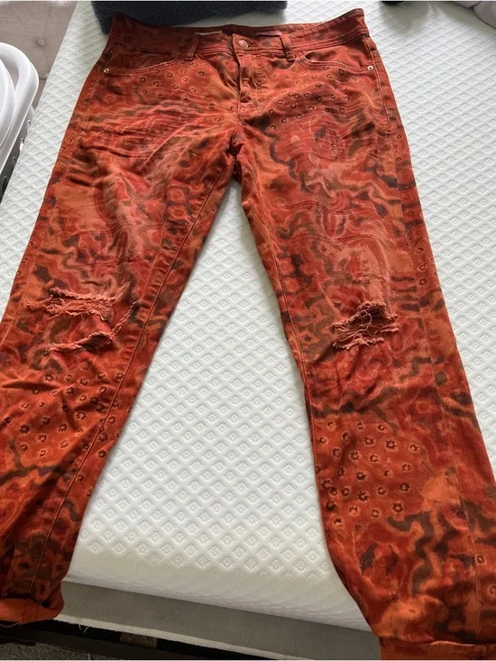 Anthropology Red/Orange Animal Print Denim Jeans - Picture 3 of 3